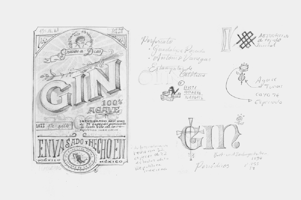深圳品牌設計 深圳品牌策劃 Gracias a Dios杜松子酒VI形象設計 素描展示