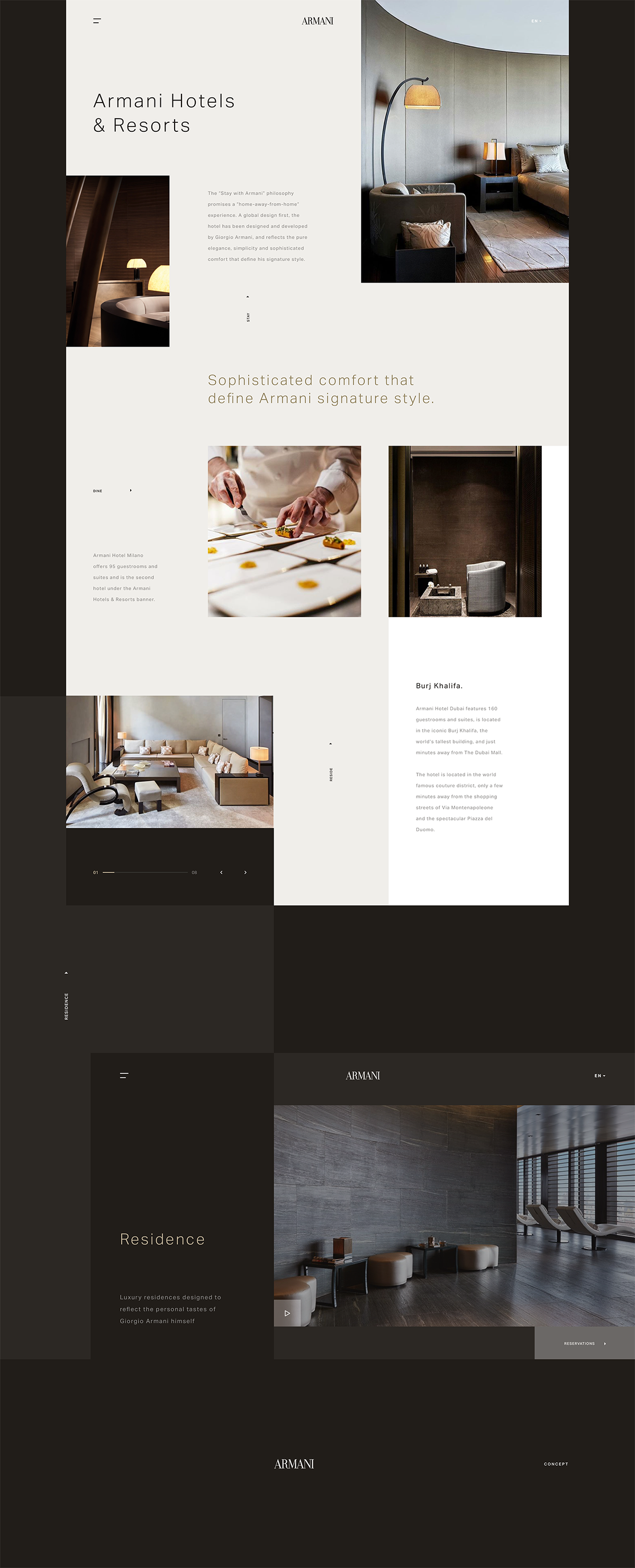 阿瑪尼酒店品牌網頁設計——國內外酒店品牌設計現狀，VI設計，網頁設計，酒店VI設計，酒店網頁設計，深圳VI設計，深圳網頁設計，左右格局