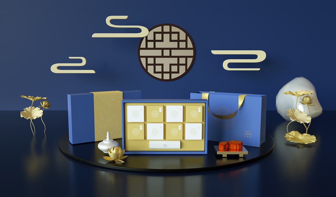 精品越南傳統(tǒng)月餅品牌VI設計——創(chuàng)意插畫包裝設計，食品VI設計，食品包裝設計，深圳VI設計，左右格局