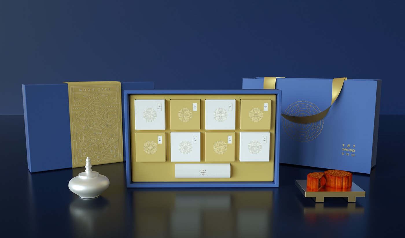 精品越南傳統(tǒng)月餅品牌VI設計——創(chuàng)意插畫包裝設計，食品VI設計，食品包裝設計，深圳VI設計，左右格局