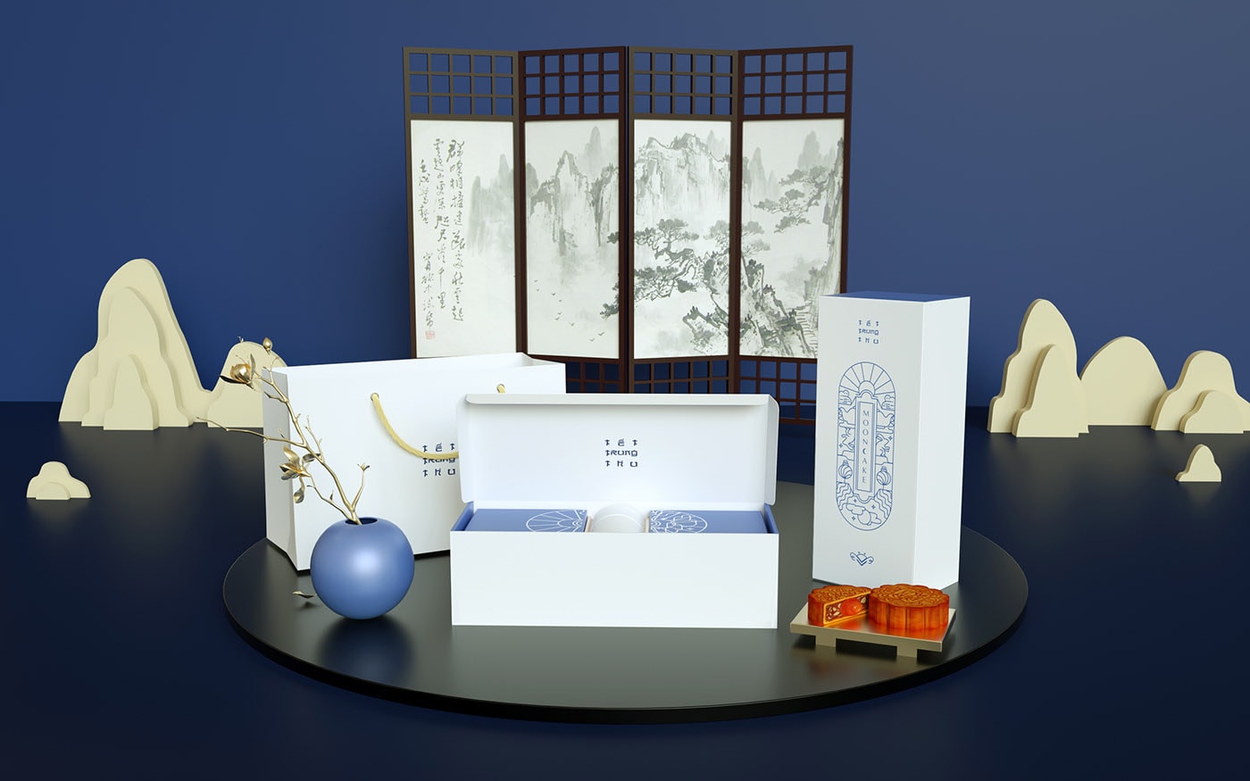 精品越南傳統(tǒng)月餅品牌VI設計——創(chuàng)意插畫包裝設計，食品VI設計，食品包裝設計，深圳VI設計，左右格局
