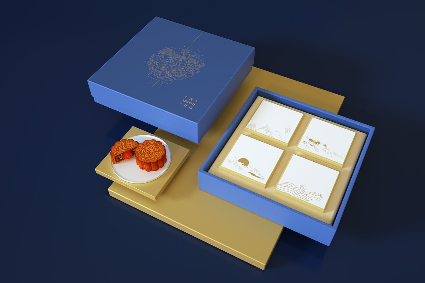 精品越南傳統(tǒng)月餅品牌VI設計——創(chuàng)意插畫包裝設計，食品VI設計，食品包裝設計，深圳VI設計，左右格局