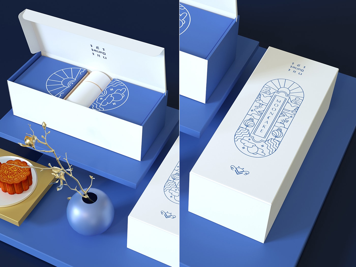 精品越南傳統(tǒng)月餅品牌VI設計——創(chuàng)意插畫包裝設計，食品VI設計，食品包裝設計，深圳VI設計，左右格局